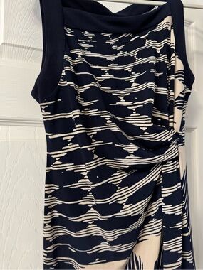 Valerie Bertinelli Navy and Cream Sleeveless Midi Dress